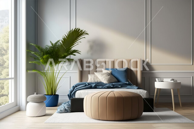 تصميم داخلي لغرفة نوم بأسلوب حديث، شقق وفلل سكنية بديكورات فاخرة، فنون الهندسة المعمارية والديكور في الفنادق والمنتجعات، سرير ووسائد مريحة، أثاث منزلي راقي وأنيق، غرف بتصاميم داخلية عصرية