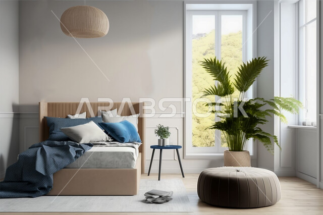 تصميم داخلي لغرفة نوم بأسلوب حديث، شقق وفلل سكنية بديكورات فاخرة، فنون الهندسة المعمارية والديكور في الفنادق والمنتجعات، سرير ووسائد مريحة، أثاث منزلي راقي وأنيق، غرف بتصاميم داخلية عصرية