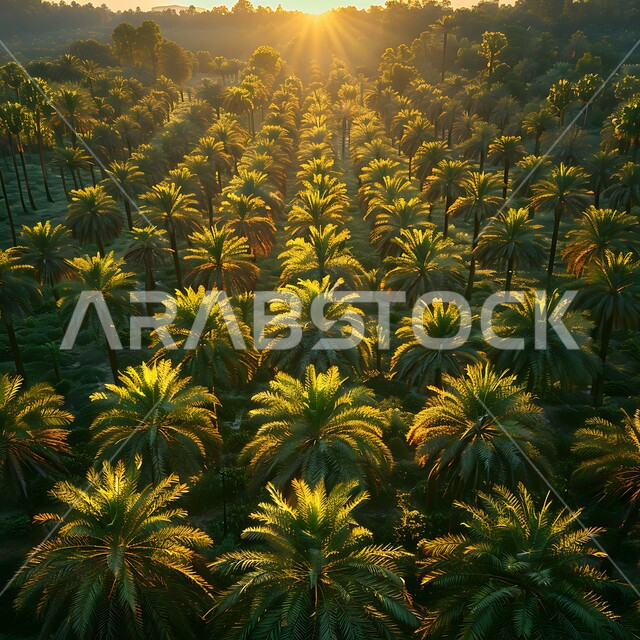 حقول واراضي زراعيه، منتج عربي محلي وطني، محصول التمر والرطب السعودي، صورة جوية لمزارع النخيل الخضراء في المملكة العربية السعودية، محميه طبيعيه لزراعة اشجار النخل في النهار