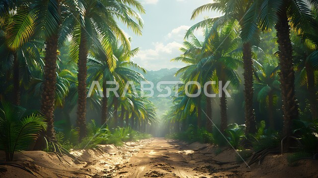 حقول واراضي زراعيه، منتج عربي محلي وطني، محصول التمر والرطب السعودي، صورة جوية لمزارع النخيل الخضراء في المملكة العربية السعودية، محميه طبيعيه لزراعة اشجار النخل في النهار