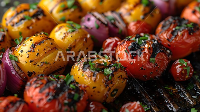 المأكولات العربية الشرقية ، وصفات للأكلات المشوية بنكهات سعودية متنوعة، الأطعمة والأغذية الصحية اللذيذة, وجبات الحميات الغذائية المفيدة، مجموعة من الخضراوات الطازجة المشوية