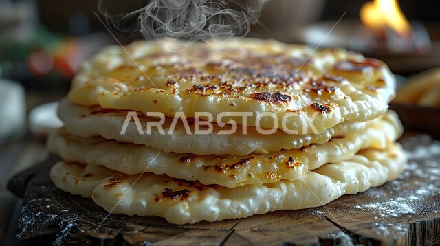 الخبز المفرود في الفرن الشعبي، المخابز والأفران في المملكة العربية، مخبوزات ساخنة طازجة، منتجات وطنية محلية سعودية، أرغفة الخبز العربي التقليدي (البيتا)