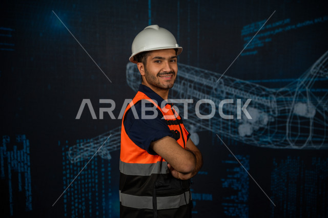 خاصية الهولوجرام ، مهندس سعودي ماهر محترف في صناعة الطائرات، رجل مهندس خليجي ، استخدام تقنية الهولوجرام ثلاثية الابعاد ، صور تجسيمية خاصة بمجسمات الطائرات و هياكلها ، صور متحركة بأبعاد مختلفة ، تصوير ثلاثي الابعاد للأجسام