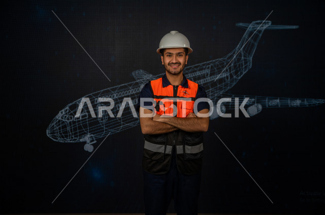 خاصية الهولوجرام ، مهندس سعودي ماهر محترف في صناعة الطائرات، رجل مهندس خليجي ، استخدام تقنية الهولوجرام ثلاثية الابعاد ، صور تجسيمية خاصة بمجسمات الطائرات و هياكلها ، صور متحركة بأبعاد مختلفة ، تصوير ثلاثي الابعاد للأجسام