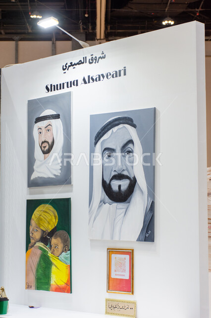 لوحات فنية للشيخ زايد رحمه الله والشيخ محمد بن زايد في معرض أبوظبي الدولي للكتاب لعام2024، فن الرسم بالألوان الزيتية، فعاليات ومعارض في الإمارات العربية المتحدة،عالم الكتب والنشر، معالم وأماكن سياحية مشهورة في إمارة أبو ظبي