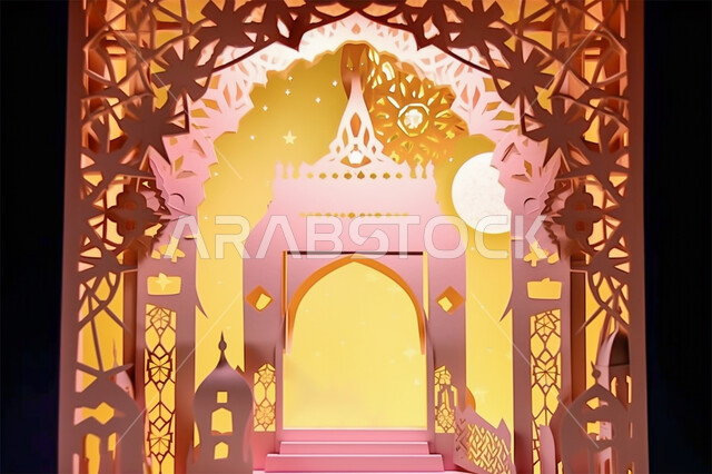 رسومات وأشكال هندسية إسلامية، النمط العربي الإسلامي، تصاميم إسلامية باللون الوردي، زينة الاعياد والمناسبات الدينية، الديكورات والتصاميم الهندسية المميزة في رمضان المبارك، العبادة والتقرب إلى الله، الديكورات والتصاميم الهندسية لقبب المساجد