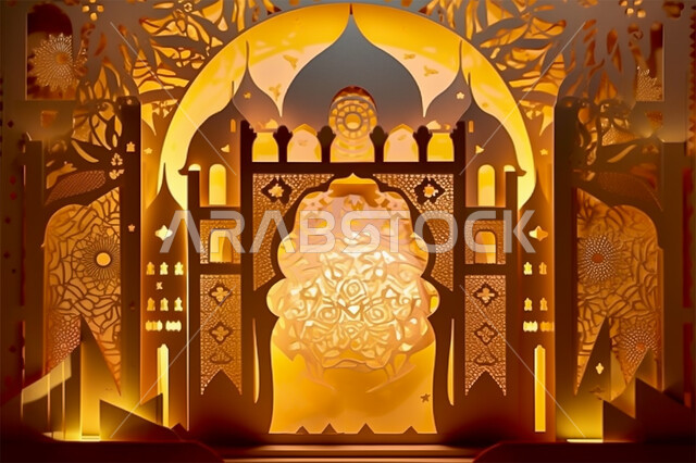 رسومات وأشكال هندسية إسلامية، النمط العربي الإسلامي، تصاميم إسلامية باللون الذهبي، زينة الاعياد والمناسبات الدينية، الديكورات والتصاميم الهندسية المميزة في رمضان المبارك، العبادة والتقرب إلى الله، الديكورات والتصاميم الهندسية لقبب المساجد