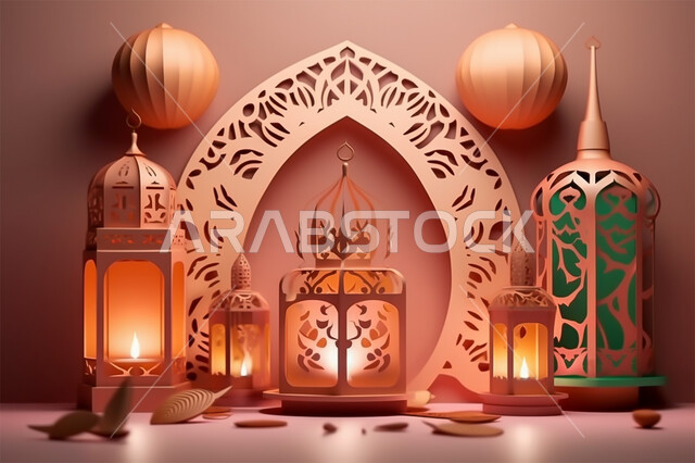 رسومات وأشكال هندسية إسلامية، النمط العربي الإسلامي، تصاميم إسلامية باللون الذهبي، زينة الاعياد والمناسبات الدينية، الديكورات والفوانيس المضيئة في رمضان المبارك، العبادة والتقرب إلى الله