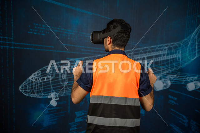 خاصية الهولوجرام ، مهندس سعودي ماهر محترف في صناعة الطائرات، رجل مهندس خليجي ، استخدام تقنية الهولوجرام ثلاثية الابعاد ، صور تجسيمية خاصة بمجسمات الطائرات و هياكلها ، صور متحركة بأبعاد مختلفة ، تصوير ثلاثي الابعاد للأجسام