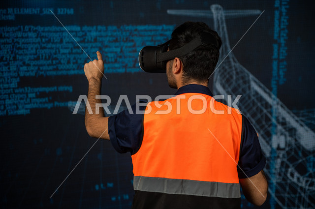 خاصية الهولوجرام ، مهندس سعودي ماهر محترف في صناعة الطائرات، رجل مهندس خليجي ، استخدام تقنية الهولوجرام ثلاثية الابعاد ، صور تجسيمية خاصة بمجسمات الطائرات و هياكلها ، صور متحركة بأبعاد مختلفة ، تصوير ثلاثي الابعاد للأجسام