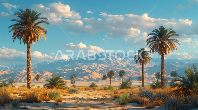 منظر السماء المليئة بالسحب والغيوم نهارا، التضاريس والقمم والمرتفعات الجبلية، المزراع والاراضي الزراعية في المملكة العربية السعودية, موسم حصاد التمور, محاصيل ومنتجات محلية وطنية, محمية طبيعية لزراعة أشجار النخيل