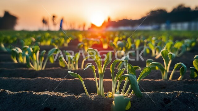 براعم الخردل ضمن الأحواض الزراعية في المختبر، نظام الري الحديث، العمل على زيادة الإنتاج النباتي، تعزيز وتطوير الأمن الغذائي في المملكة اعربية السعودية