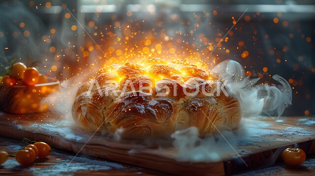 فطور صباحي مغذي، المعجنات الشعبية الساخنة، صورة مقربة للمخبوزات الهشة والطازجة، منتجات وطنية محلية، وصفات وأطباق شهية في مخابز المملكة العربية السعودية