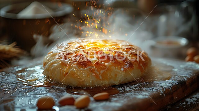 فطور صباحي مغذي، المعجنات الشعبية الساخنة، صورة مقربة للمخبوزات الهشة والطازجة، منتجات وطنية محلية، وصفات وأطباق شهية في مخابز المملكة العربية السعودية