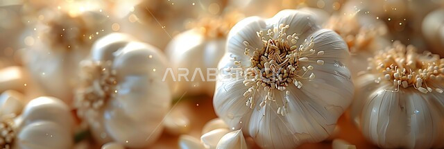 القشور الورقية الرقيقة، صورة مقربة لقطرات الماء على حبات الثوم الطازج، نبات الثوم الطازج، منكهات طعام زاكية