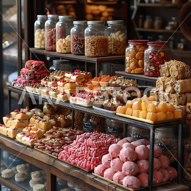 Sweets from Saudi cuisine, serving sweets on special occasions and holidays, delicious food recipes, traditional Arabic sweets, the art of preparing and displaying products, popular Arabic foods.