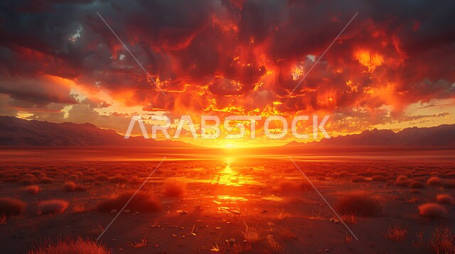 منظر غروب الشمس على الرمال الذهبية الناعمة والتضاريس الصحراوية, التكوينات و التشكيلات  الرملية  في صحراء المملكة العربية السعودية، المناظر الطبيعية المتميزة