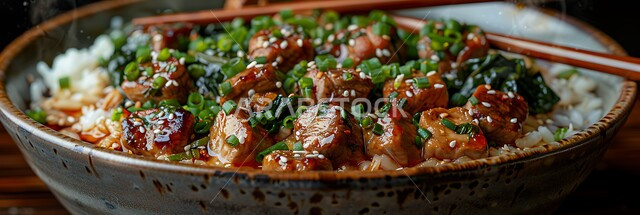 ولائم وأطباق عربية تقليدية شعبية، طبق من الأرز مع قطع اللحم المشوي المزين، وصفات الطعام الشهية، المأكولات والوجبات الشرقية، مطابخ ومطاعم المملكة العربية السعودية