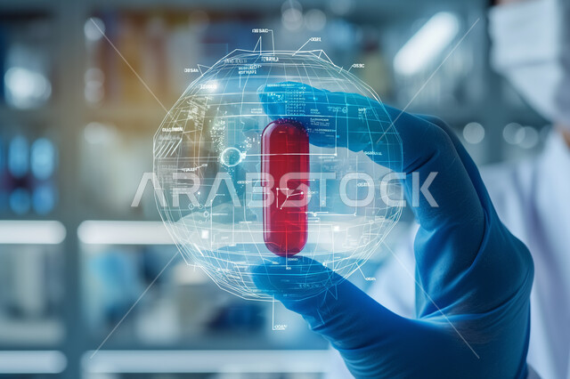 مختبرات الفحوصات الطبية والتحاليل الكيمائية، إجراء تجارب وبحوث علمية عبر التكنولوجيا الحيوية، صورة مقربة ليد مخبرية ترتدي القفازات و تمسك بيدها أنابيب الاختبار، استخدام الأنبوبة الزجاجية المعقمة لتحليل العينات المختلفة، معمل الصناعات الدوائية