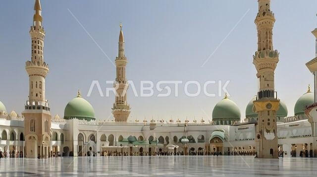 Calling Muslims to perform obligatory duties and prayers, worship and drawing closer to God, modern exterior decorations and designs for building a mosque, architectural engineering art for building mosques in the Kingdom of Saudi Arabia, Islamic holy places