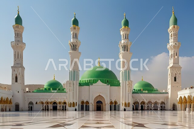 Exterior designs and modern decorations for building a mosque, architectural engineering art for building mosques in the Kingdom of Saudi Arabia, Islamic holy places, calling on Muslims to perform obligatory duties and prayers, worship and get closer to God
