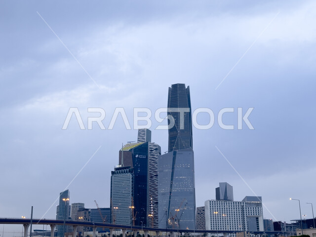 King Abdullah Financial Center (KAFD) by day, financial facilities and towers in the city of Riyadh, architectural engineering of famous buildings and skyscrapers in the Kingdom, achieving economic and commercial renaissance, urban growth and development in Saudi Arabia