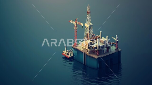 منصفة نفط لاستنباط الزيوت, استخراج وتصدير الثروات الباطنية، صورة مقربة لحفارة تقوم بالتنقيب عن النفط وسط البحر, آلات حفر ضخمة , جودة الأدوات والمعدات لصناعة وتخزين البترول