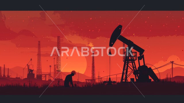 متابعة سير أعمال المصنع، رسوم كرتونية لمهندس عربي خليجي سعودي يرتدي خوذة الوقاية، اعتماد التقنيات والتكنولوجيا الحديثة في إنتاجية الغاز في المملكة العربية السعودية, جودة معامل ومعدات إنتاج النفط, مهن ووظائف هندسية، مشاريع صناعية بتروكيماوية