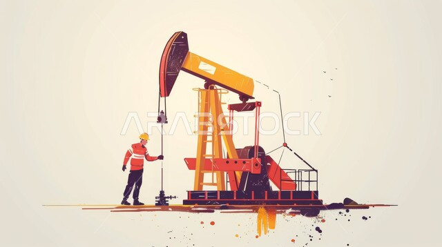 مشاريع صناعية بتروكيماوية، مهن ووظائف هندسية، متابعة سير أعمال المصنع، رسوم كرتونية لمهندس عربي خليجي سعودي يرتدي خوذة الوقاية، اعتماد التقنيات والتكنولوجيا الحديثة في إنتاجية الغاز في المملكة العربية السعودية, جودة معامل ومعدات إنتاج النفط