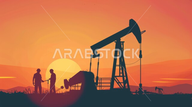 مهن ووظائف هندسية، متابعة سير أعمال المصنع، رسوم كرتونية لمهندس عربي خليجي سعودي يرتدي خوذة الوقاية، اعتماد التقنيات والتكنولوجيا الحديثة في إنتاجية الغاز في المملكة العربية السعودية, جودة معامل ومعدات إنتاج النفط, مشاريع صناعية بتروكيماوية
