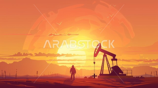 رسوم كرتونية لمهندس عربي خليجي سعودي يرتدي خوذة الوقاية، اعتماد التقنيات والتكنولوجيا الحديثة في إنتاجية الغاز في المملكة العربية السعودية, جودة معامل ومعدات إنتاج النفط, متابعة سير أعمال المصنع، مهن ووظائف هندسية، مشاريع صناعية بتروكيماوية