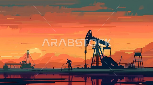 اعتماد التقنيات والتكنولوجيا الحديثة في إنتاجية الغاز في المملكة العربية السعودية, جودة معامل ومعدات إنتاج النفط, رسوم كرتونية لمهندس عربي خليجي سعودي يرتدي خوذة الوقاية، متابعة سير أعمال المصنع، مهن ووظائف هندسية، مشاريع صناعية بتروكيماوية