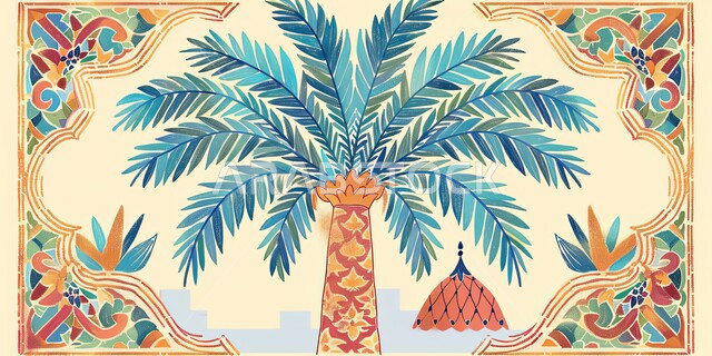 Folk style with Arabic palm tree decorations, northern culture in the ...