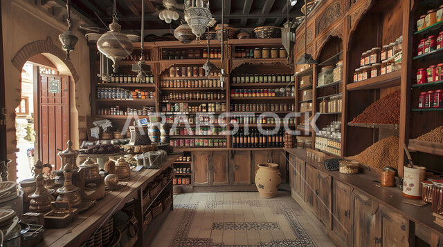 الأدوات العربية الشرقية مصنوعة من النحاس بأسلوب تقليدي, أنتيكا تراثية في الأسواق الشعبية في المملكة العربية السعودية, الأصالة والمهن التقليدية التراثية، حبوب ومنتجات ومواد غذائية محلية وطنية