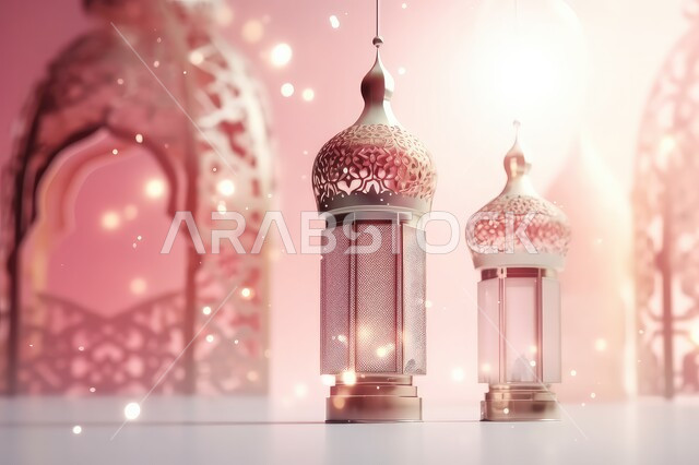 الفوانيس المعدنية التقليدية المضيئة، زينة وديكورات رمضان المبارك, الاحتفال بالمناسبات والأعياد الدينية، الأجواء الروحانية المتميزة، البهجة بقدوم شهر الخير, خلفية الزخارف الاسلامية