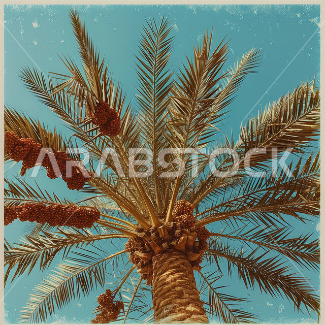 حقول واراضي زراعيه، صورة مقربة لجذع شجرة النخل في النهار، منتج عربي محلي وطني، محميه طبيعيه لزراعة محصول التمر والرطب السعودي، مزارع وواحات النخيل الخضراء في المملكة العربية السعودية