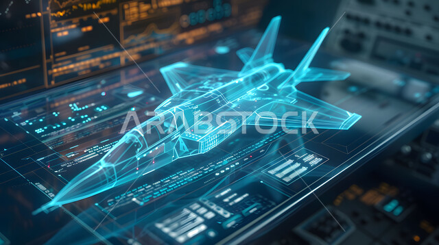The concept of aeronautical engineering, Saudi Arabian airline companies, Saudi Vision 2030, artificial intelligence science and technology in engineering factories, achieving the industrial revolution, a three-dimensional model of an aircraft using hologram technology, maintenance and construction of modern jet aircraft using technology