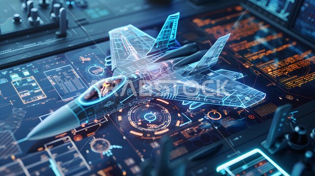 Science and technology of artificial intelligence in engineering factories, achieving the industrial revolution, a three-dimensional model of an aircraft using hologram technology, maintenance and construction of modern jet aircraft using technology, the concept of aeronautical engineering, Saudi Arabian airline companies, Saudi Vision 2030
