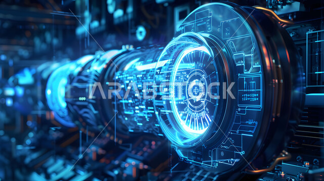 Science and technology of artificial intelligence in engineering factories, achieving the industrial revolution, a three-dimensional model of an aircraft using hologram technology, maintenance and construction of modern jet aircraft using technology, the concept of aeronautical engineering, Saudi Arabian airline companies, Saudi Vision 2030