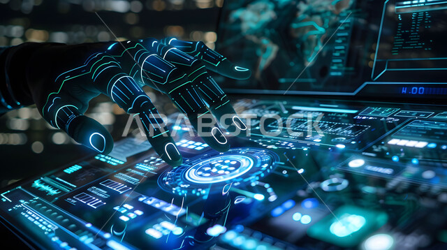 Maintenance and construction of modern jet aircraft using technology, the concept of aeronautical engineering, Saudi Arabian airline companies, Saudi Vision 2030, artificial intelligence science and technology in engineering factories, achieving the industrial revolution, a three-dimensional model of an aircraft using hologram technology