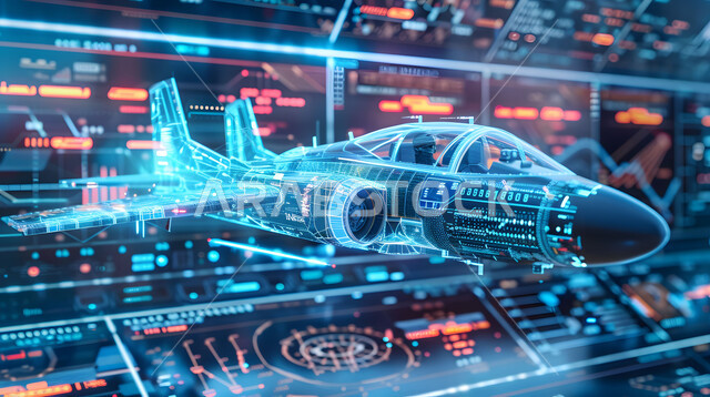 المخططات والتصاميم الهندسية لمشاريع المستقبل, رسوم بيانية هولوجرامية ثلاثية الابعاد للنموذج الأولي للآلة النفاثة ,التطور و التقدم التقني والتكنولوجي, رؤية مستقبلية سعودية 2030, مفهوم السياحة و السفر, الانطلاق نحو الأفق