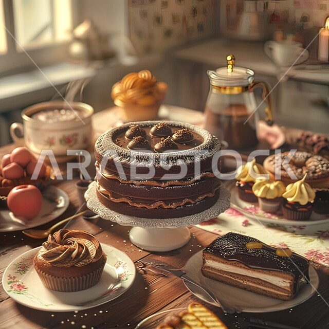 تزيين الكيك بالكريمة وقطع الشوكولا ,قالب من الكيك المزين بالشكولاتة , كيكة هشة غنية بالكريمة , كرم الضيافة في المملكة العربية السعودية، مخبوزات لذيذة طازجة