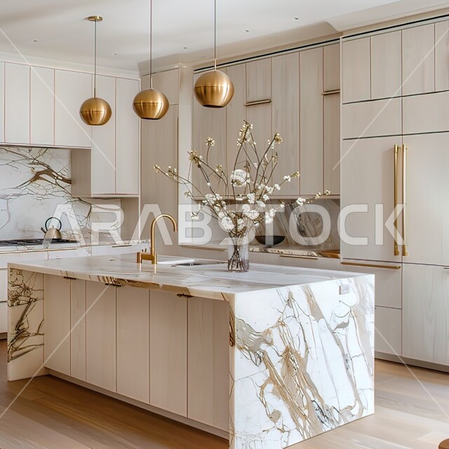  مطبخ بديكورات عصرية فاخرة، التصاميم الداخلية على الطراز الفني الراقي في الأثاث المنزلي، مطبخ بديكورات عصرية فاخرة، فنون الهندسة المعمارية المتميزة الحديثة، شقق وفلل سكنية في السعودية، استخدام الرخام الراقي في ديزاين المطابخ