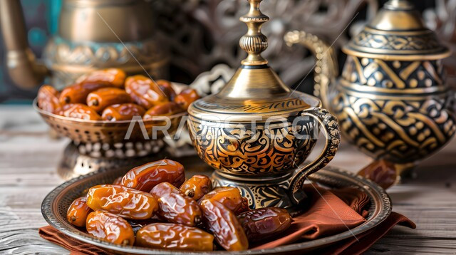 مشروبات رمضانية شهية، مصدر طبيعي للسكريات، أطباق مليئة بالتمر والفواكه المجففة الطازجة، تمور ومكسرات لذيذة، منتجات ومحاصيل زراعية محلية سعودية وطنية، وجبة ذات قيمة غذائية عالية، غذاء صحي ومفيد