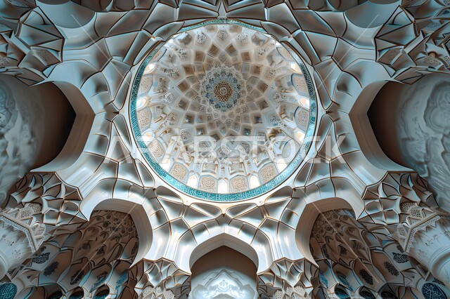 الفن الهندسي العصري الحديث، زخارف و ديكورات اسلاميه ثلاثية الابعاد، قالب تصميم إسلامي مزخرف، تصاميم ديكور ديني باللون الفضي، خلفية إسلاميه