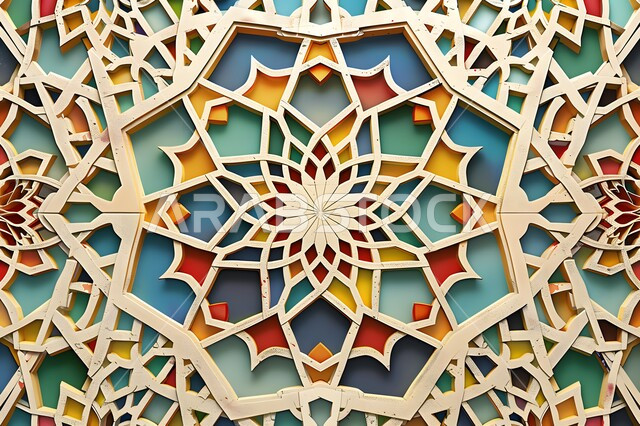  قالب تصميم إسلامي مزخرف، زخارف و ديكورات اسلاميه عربية، الفن الهندسي العصري الحديث، تصاميم ديكور ديني ملون، خلفية إسلاميه