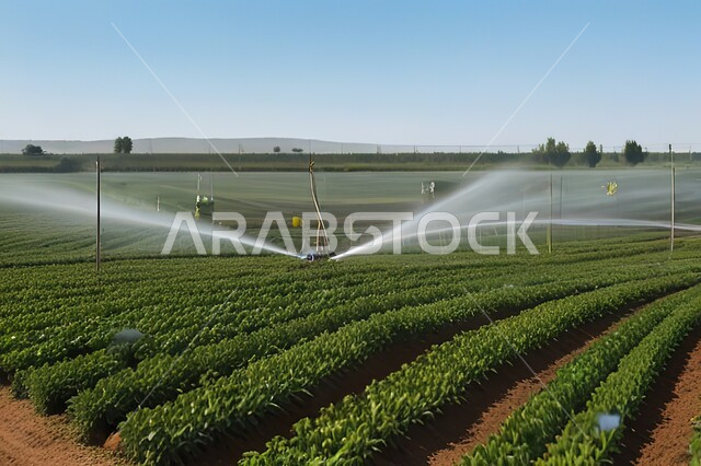 انظمة الري الحديثة والمتطورة، حقول وأراضي زراعية واسعة، مزارع المملكة العربية السعودية، منتجات ومحاصيل محلية وطنية، الاهتمام بزراعة الاشجار والنباتات الخضراء