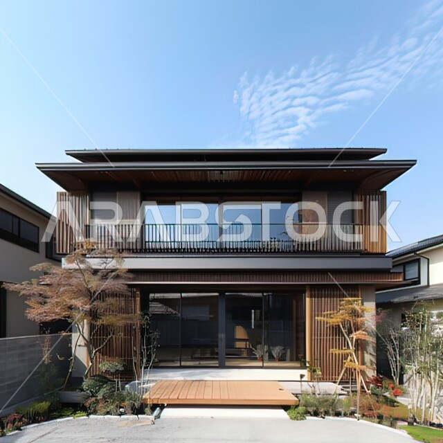 تصميمات عصرية مريحة، صورة مقربة لمنزل حديث بديكورات فاخرة على الطراز الحديث، حديقة منزلية راقية، الاهتمام بالتشجير وزراعة النباتات الخضراء، مناظر طبيعية متميزة