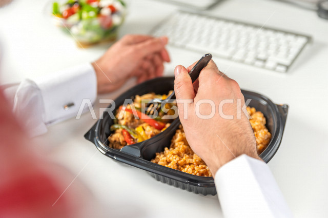 Healthy meals consisting of rice and chicken with fresh salad for a fit and harmonious body, nutritional diet, ideal weight.
