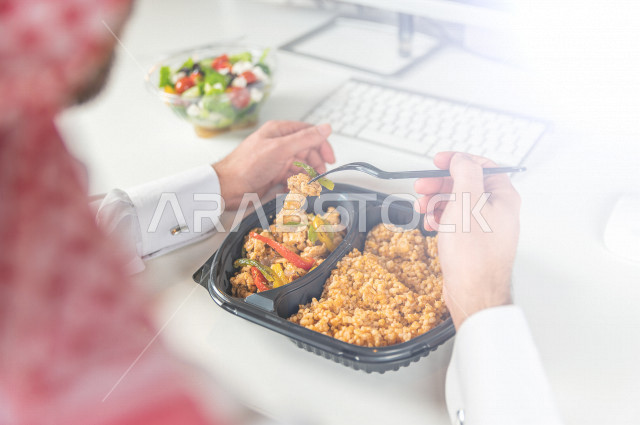 Healthy meals consisting of rice and chicken with fresh salad for a fit and harmonious body, nutritional diet, ideal weight.